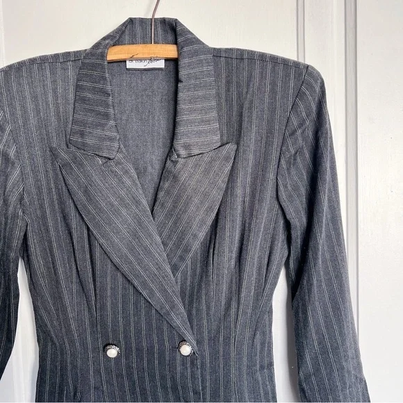vintage • 1990s blazer mini dress double breasted grey pinstripe Zendaya - Picture 3 of 8